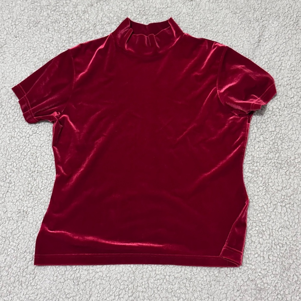 Elegant Velvet Short Sleeve Top - Rich Red